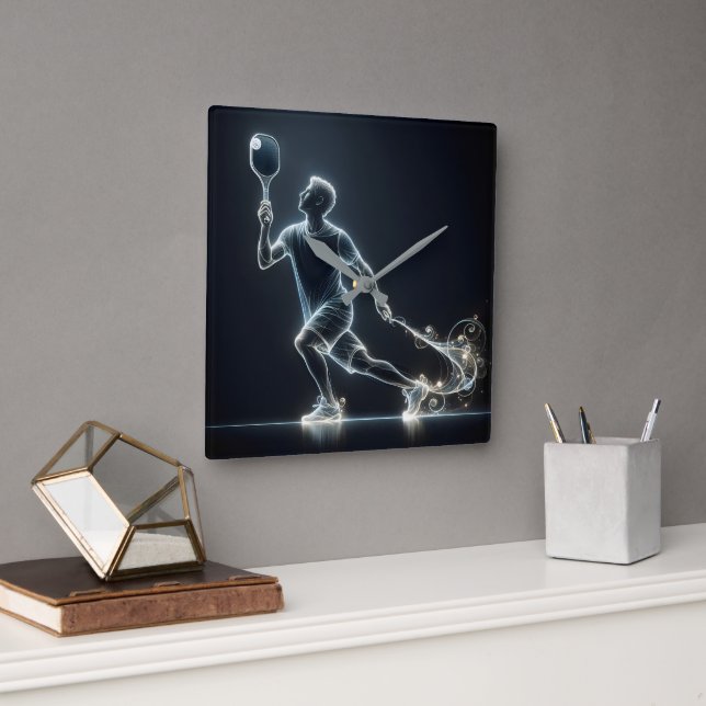 Reloj Cuadrado Neon Pickleball Player (Oficina)