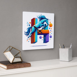 Reloj Cuadrado Neon Power Horse Jump Over H Letter