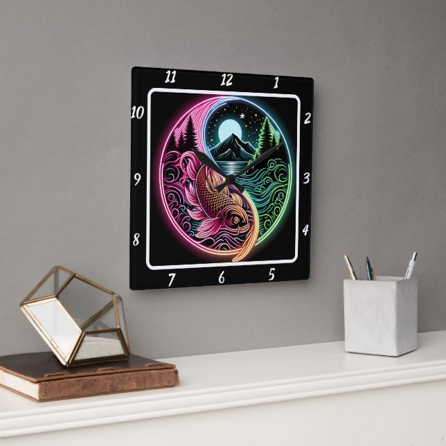 Reloj Cuadrado Neon Radiant Koi Gold Fish (Oficina)