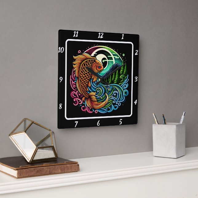 Reloj Cuadrado Neon Radiant Koi Gold Fish Elegance (Oficina)