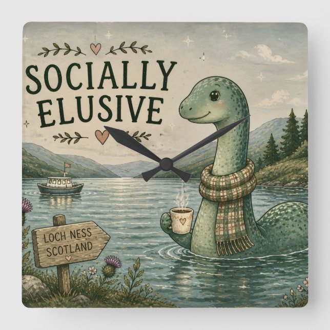 Reloj Cuadrado Nessie Criptida Acogedora Socialmente Esquiva Loch (Anverso)