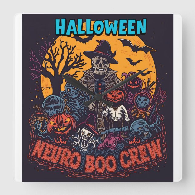Reloj Cuadrado Neuro Boo Crew Halloween (Anverso)