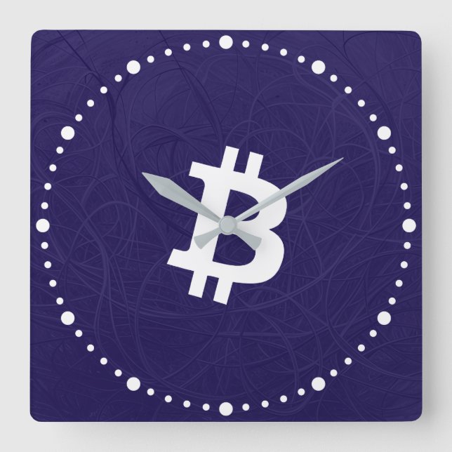 Reloj Cuadrado Neurona de Bitcoin Azul Oscuro (Anverso)