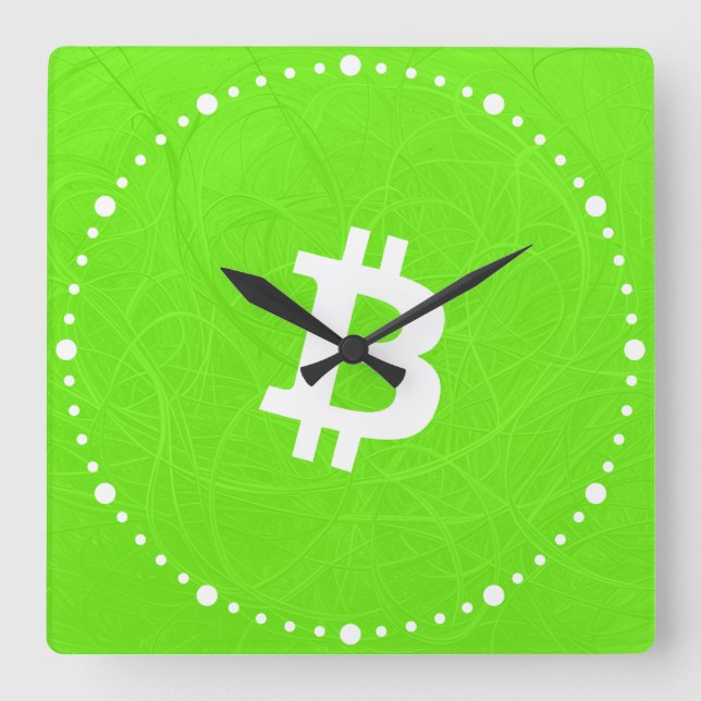 Reloj Cuadrado Neurona de Bitcoin Verde (Anverso)