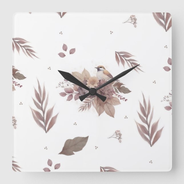 Reloj Cuadrado Neutral Otumn Bird Seamless Pattern (Anverso)