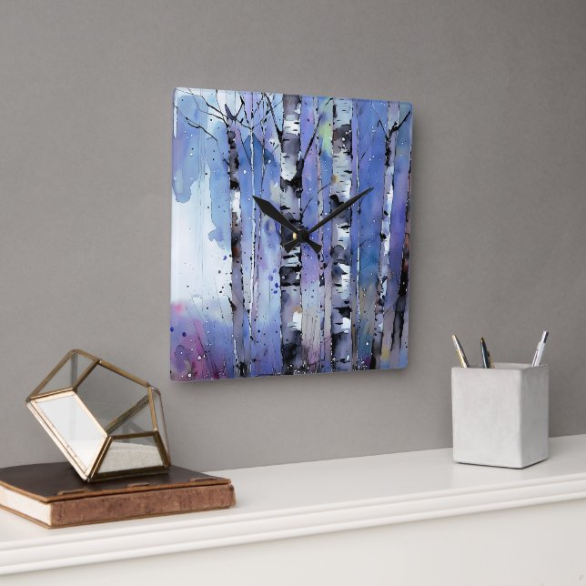 Reloj Cuadrado Nevada en el Birch Encantado (Oficina)