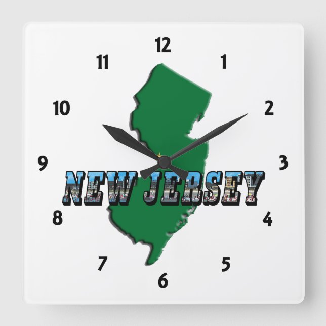 Reloj Cuadrado New Jersey Map and Picture Text Clock (Anverso)