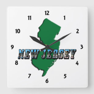 Reloj Cuadrado New Jersey Map and Picture Text Clock