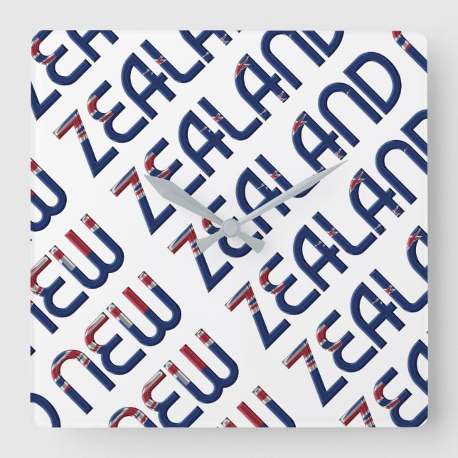 Reloj Cuadrado New Zealand Flag Colors Typography (Anverso)