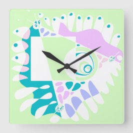 Reloj Cuadrado Nido de pájaro - Blanco de la menta