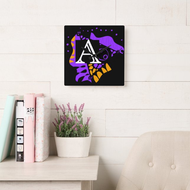 Reloj Cuadrado Nido de pájaro - Carta inicial personalizada A (Sala de lectura)