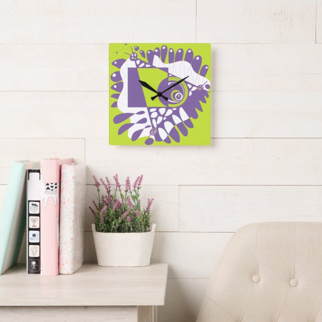 Reloj Cuadrado Nido de pájaro - Lime Purple (Sala de lectura)