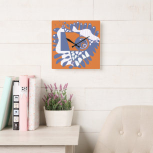Reloj Cuadrado Nido de pájaro - Naranja Periwinkle