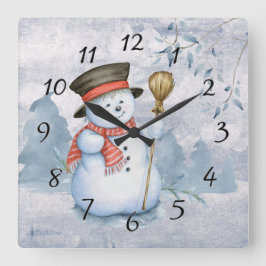 Reloj Cuadrado Nieve acuarela de los Navidades de vacaciones Snow