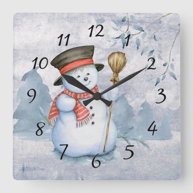 Reloj Cuadrado Nieve acuarela de los Navidades de vacaciones Snow (Anverso)