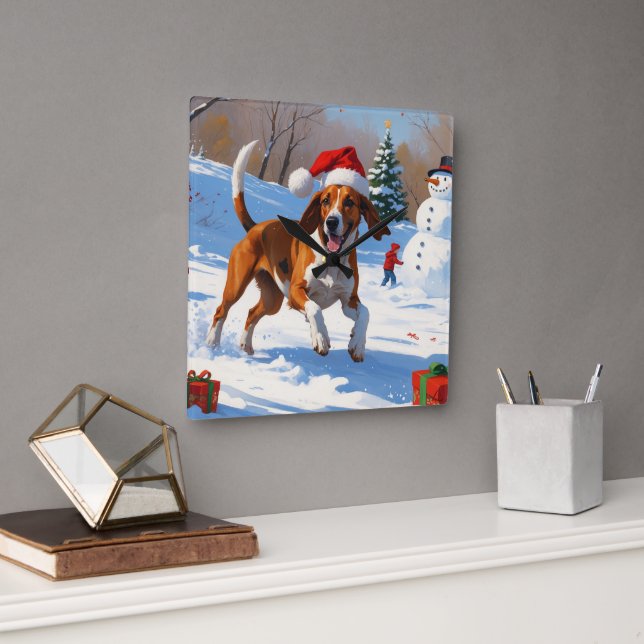 Reloj Cuadrado Nieve festiva de Navidades de Foxhound ingleses es (Oficina)