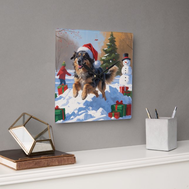 Reloj Cuadrado Nieve festiva de Navidades pastores de Anatolia (Oficina)