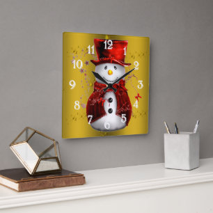 Reloj Cuadrado Nieve roja sobre el oro