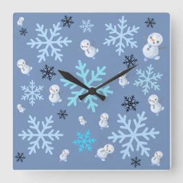 Reloj Cuadrado Nieves y copos de nieve en azul verde azulado