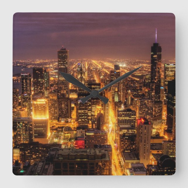Reloj Cuadrado Night cityscape of Chicago (Anverso)