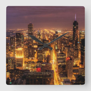 Reloj Cuadrado Night cityscape of Chicago