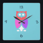 Reloj Cuadrado Night Owl, Beautiful Pink & Red, Abstract Pop Art<br><div class="desc">Retro,  pop,  colorful creation of an Owl,  Clock.
Special theme of Pink,  Red & Purple coloring,  with simple but elegant icon styled art.
Original digital art by Raphael Studio - 'Owl'.
Retro pop style,  unique design.</div>