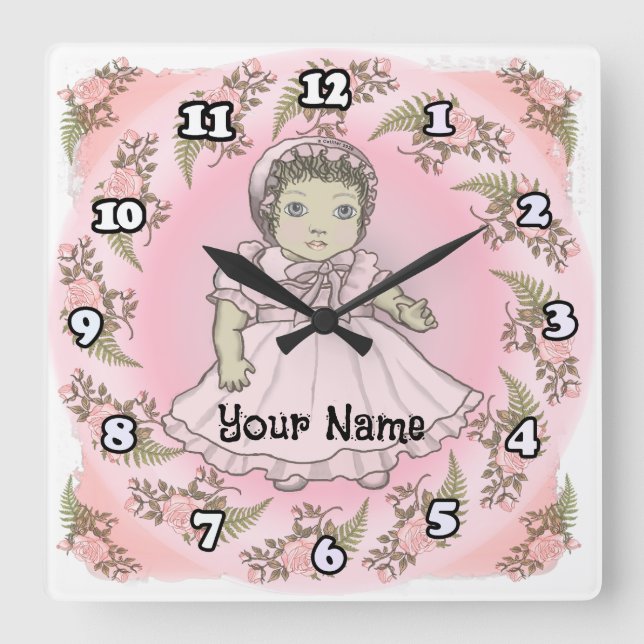 Reloj Cuadrado Niña pequeña muñeca bebé (Anverso)