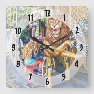 Reloj Cuadrado Niña subiendo al tiovivo