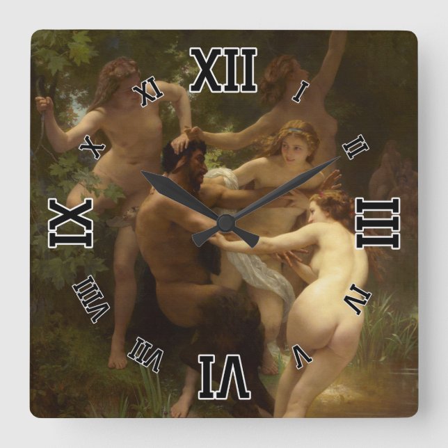 Reloj Cuadrado Ninfas y Satyr de William-Adolphe Bouguereau (Anverso)