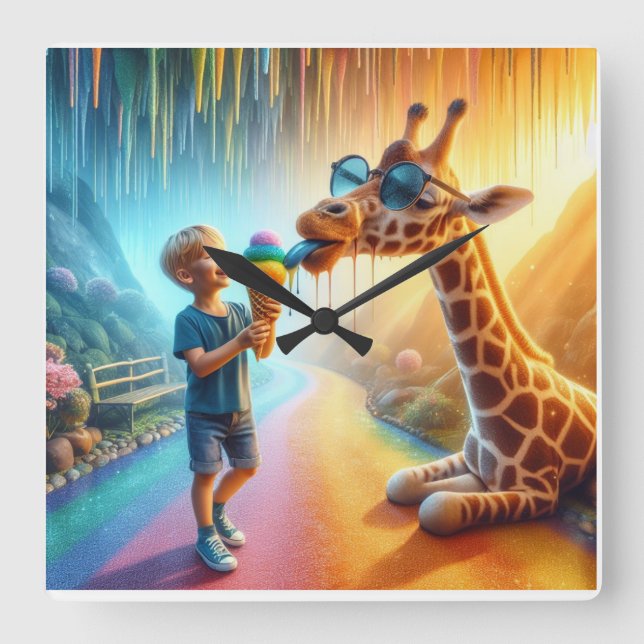 Reloj Cuadrado Niño con jirafa (Anverso)