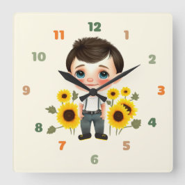 Reloj Cuadrado Niño pequeño con girasoles