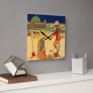 Reloj Cuadrado Niños Antiguos, Hermanas en Vacaciones Familiares 