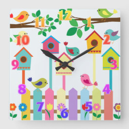 Reloj Cuadrado Niños Aves Paisaje Aves