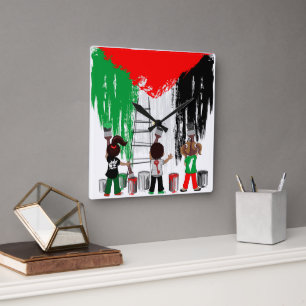 Reloj Cuadrado Niños de Gaza pintando la bandera de Palestina 
