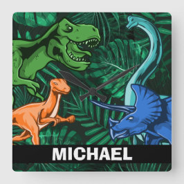 Reloj Cuadrado Niños dinosaurios personalizados Dino Jurassic Tre