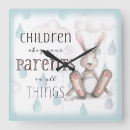 Reloj Cuadrado Niños Obedezcan a sus padres-Col 3:20 Azul