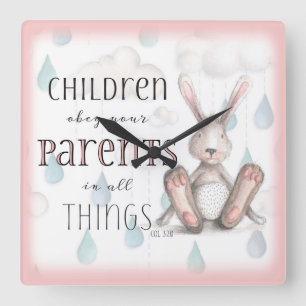 Reloj Cuadrado Niños Obedezcan A Sus Padres-Col 3:20 Rosa