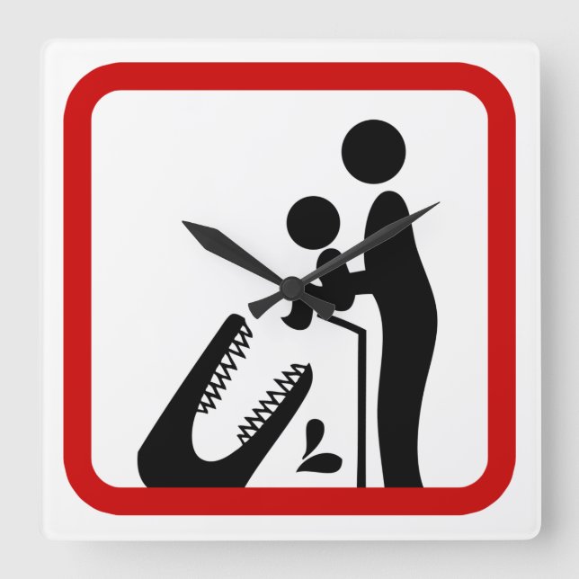 Reloj Cuadrado No alimente al Rótulo del zoológico cocodrilo (Anverso)