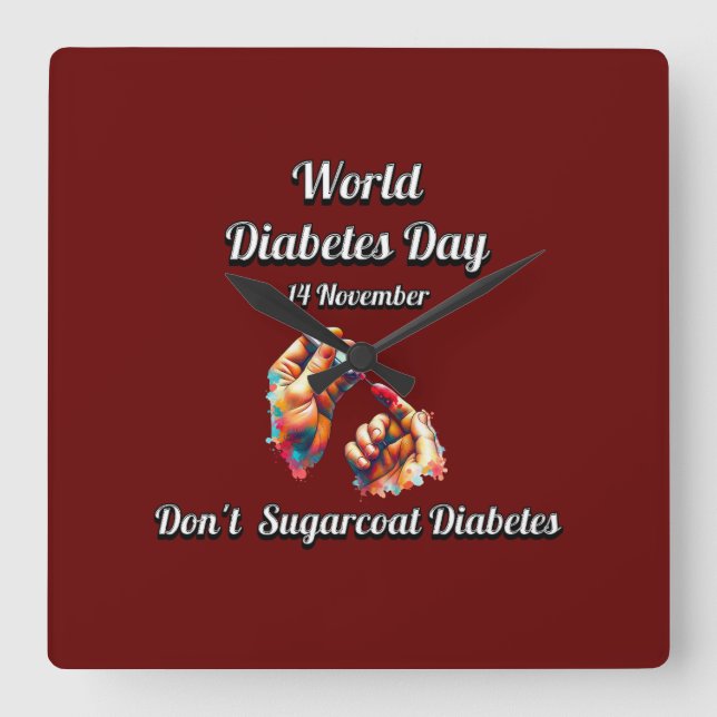 Reloj Cuadrado No Azote La Diabetes. Día mundial de la diabetes. (Anverso)