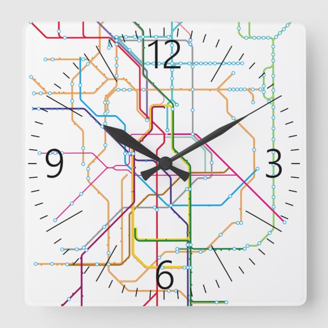 Reloj Cuadrado No hay mapa de transporte de nombres (Anverso)