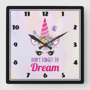 Reloj Cuadrado No olviden soñar con unicornio rosa