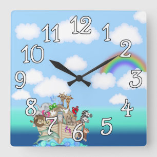 Reloj Cuadrado Noahs Ark Baby Nursery Wall Clock