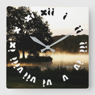 Reloj Cuadrado Noche de números romanos grasos de la escena del 