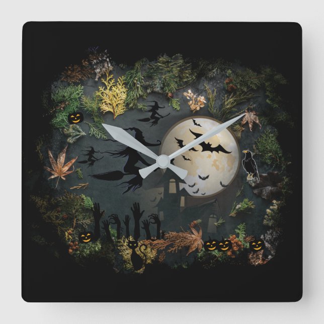 Reloj Cuadrado Noche del Fiesta de brujas (Anverso)