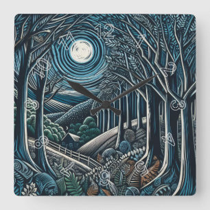 Reloj Cuadrado Noche en los bosques