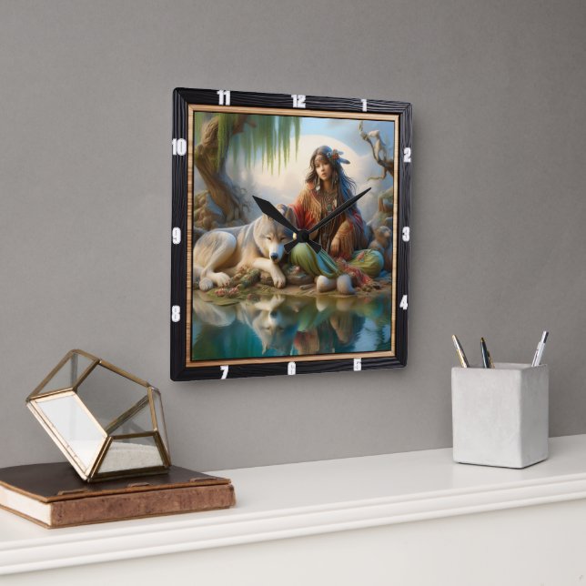 Reloj Cuadrado Noche nativa estrellada: los pollos resuenan la ca (Oficina)