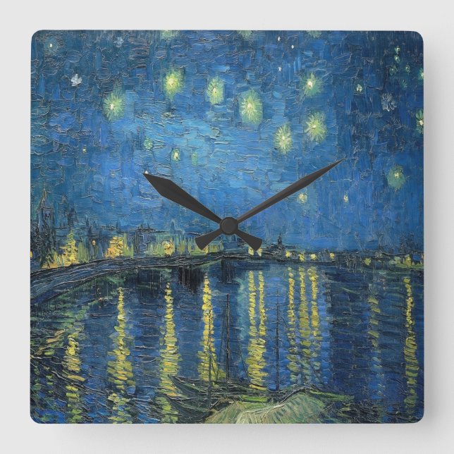 Reloj Cuadrado Noche Van Gogh Starry sobre el Ródano (Anverso)