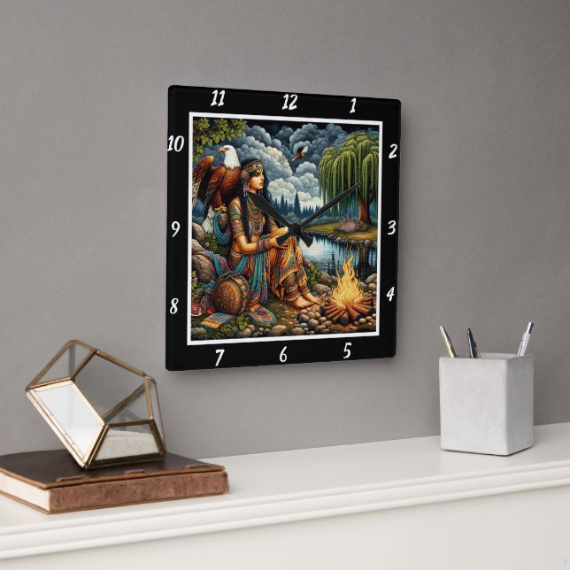 Reloj Cuadrado Noches nativas: El murmullo de Eagle's Watch Willo (Oficina)