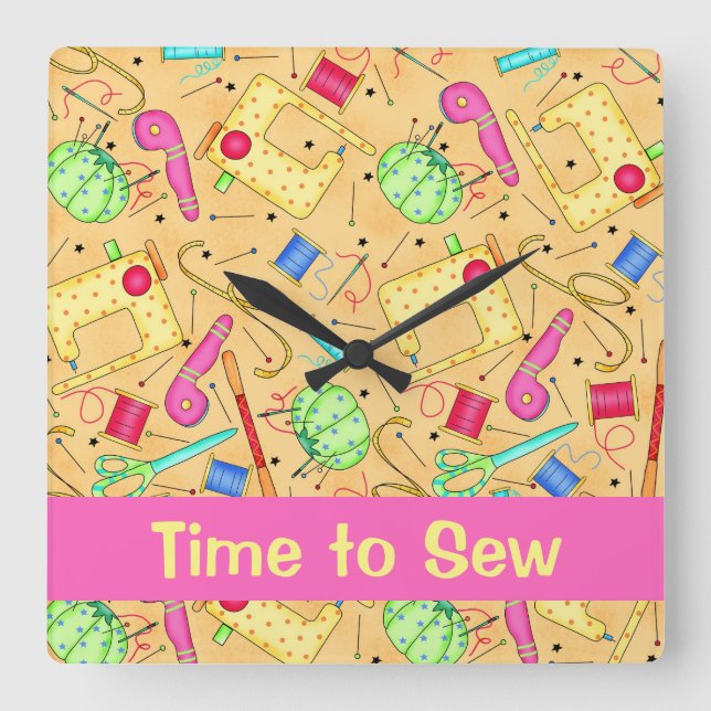 Reloj Cuadrado Nociones de coser amarillas es momento de distingu (Anverso)