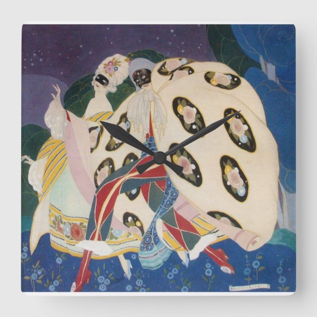 Reloj Cuadrado NOCTURNA CON MÁSCARAS / Mascarada veneciana Art Dé (Anverso)